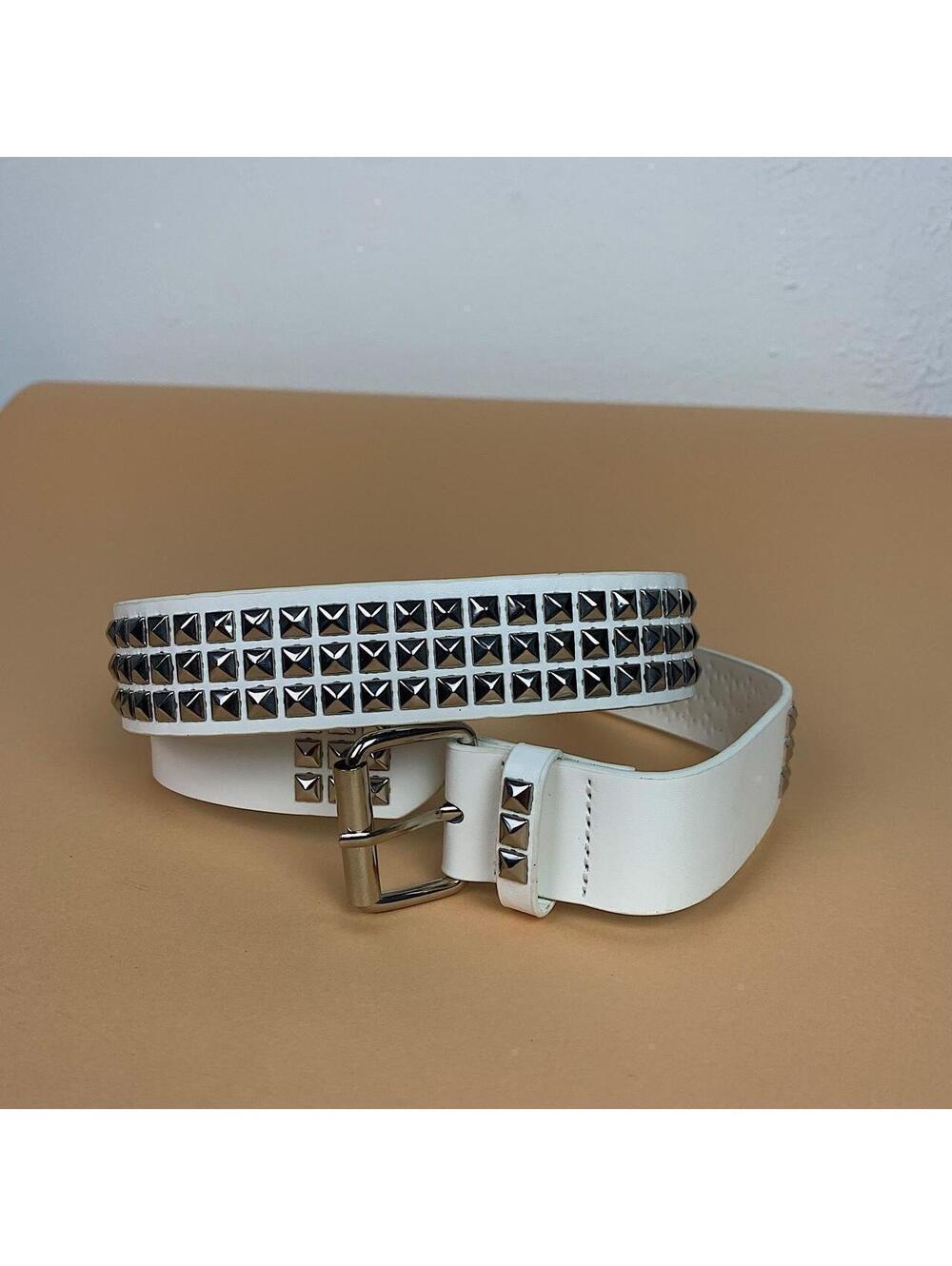 Vintage Y2K White Punk Studded Diamond Belt - Picture 5 of 7